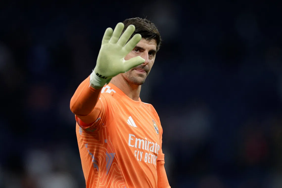 Soccer Football - UEFA Champions League - Real Madrid v RB Leipzig - Estadio Bernabeu, Madrid, Spain - October 21, 2026  Real Madrid's Thibaut Courtois celebrates after the match REUTERS/Violeta Santos Moura