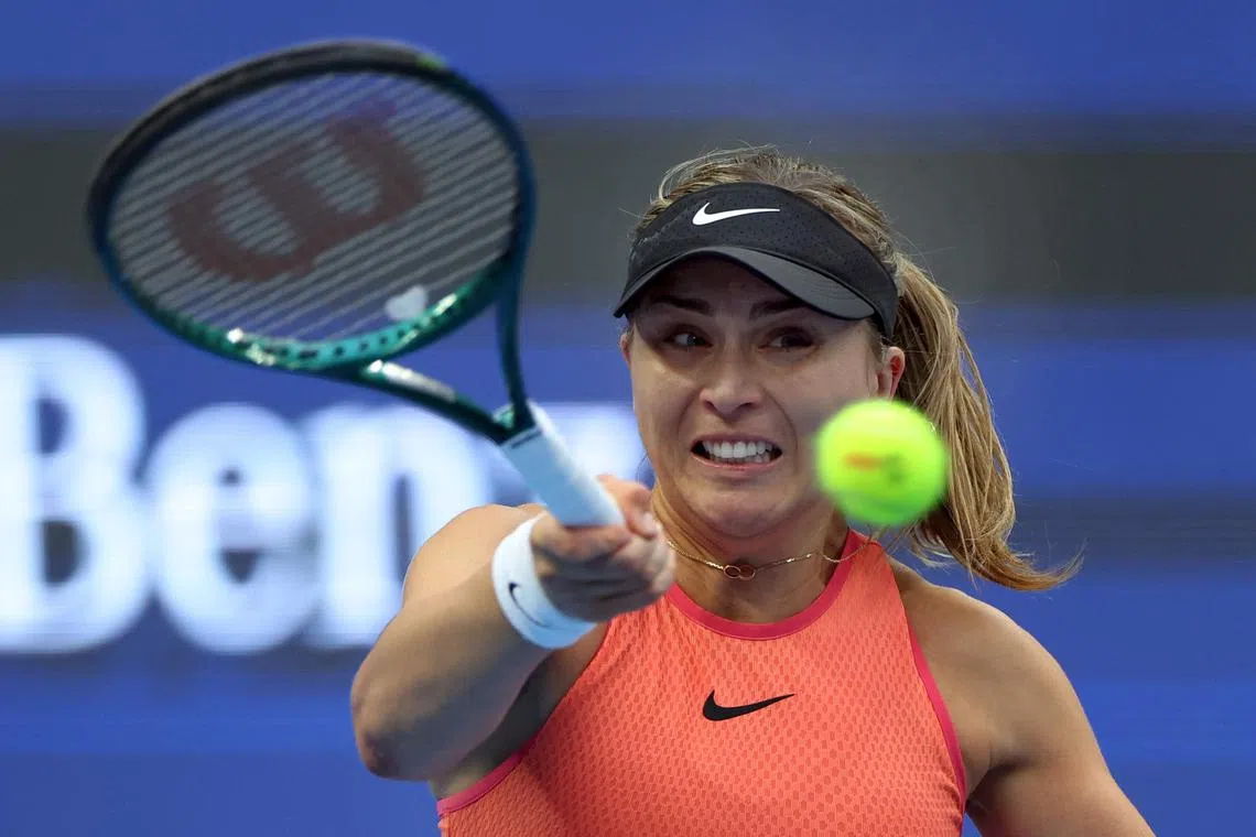 FILE PHOTO: Tennis - China Open - China National Tennis Center, Beijing, China - October 5, 2024 Spain's Paula Badosa in action during her semi final match against Coco Gauff of the U.S. REUTERS/Florence Lo/File Photo