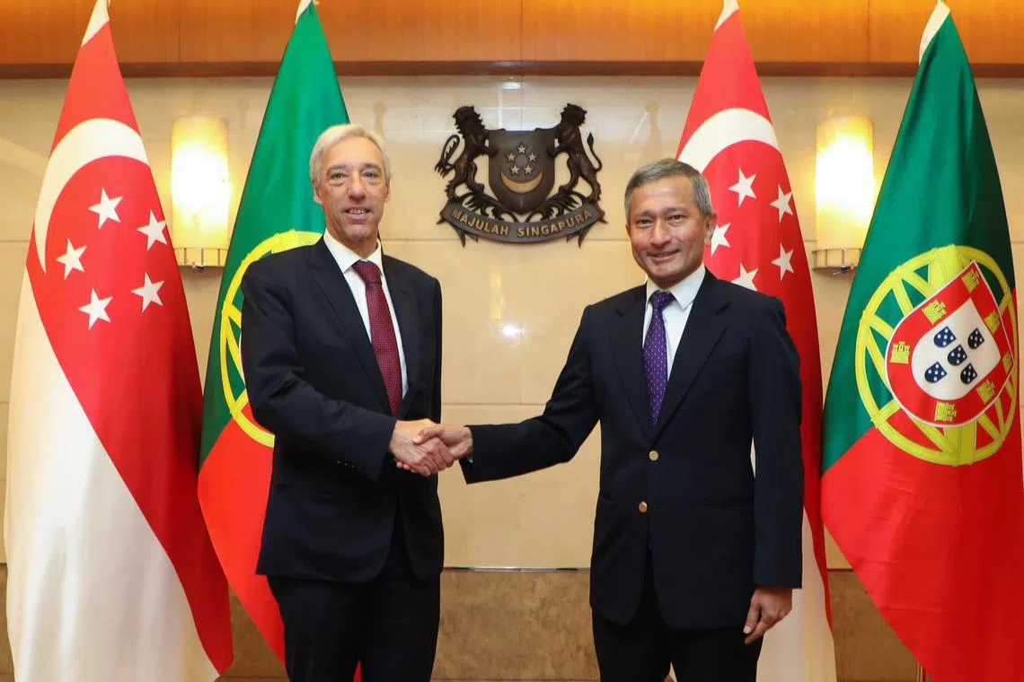 Portuguese Foreign Minister Joao Gomes Cravinho meets Foreign Minister Vivian Balakrishnan, on Jan 20, 2023.
