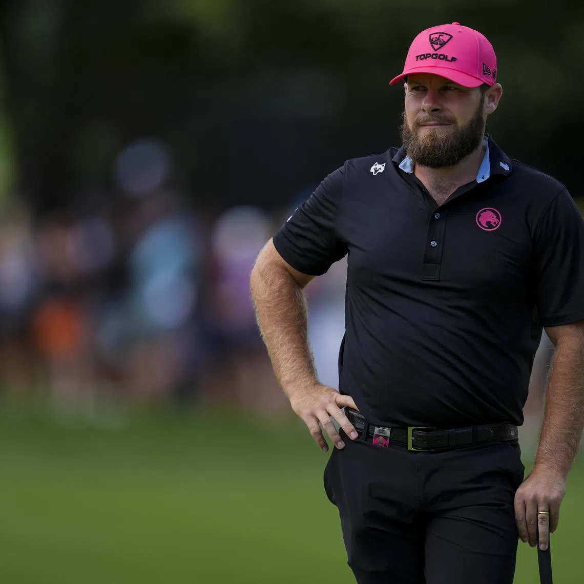 FILE PHOTO: Aug 24, 2025; Detroit, Michigan, USA; Tyrrell Hatton of Legion XIII stands on the first green during the finals of the LIV Golf Michigan Team Championship at The Cardinal at Saint John's Resort. Mandatory Credit: Aaron Doster-Imagn Images/File Photo