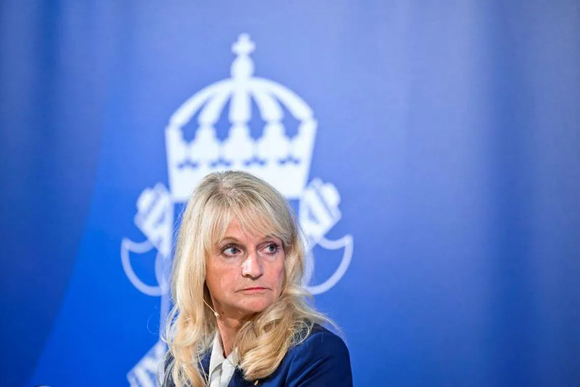 Sweden's Security Police Chief Charlotte von Essen attends a press conference at the Security Police regarding the deteriorating security situation, in Stockholm, Sweden, 17 August, 2023. Henrik Montgomery/TT News Agency/via REUTERS/file photo