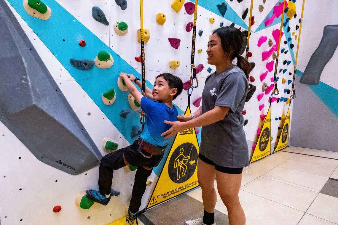 Changi Airport Terminal 3's new rock-climbing attraction is open to adults and kids from two years old.
