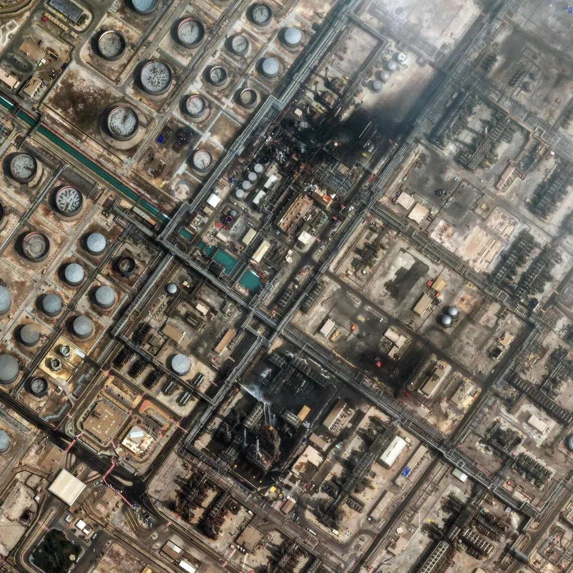 Damage at Saudi Aramco’s Ras Tanura oil refinery on March 2. Ras Tanura was struck again on March 4 by an unknown projectile.