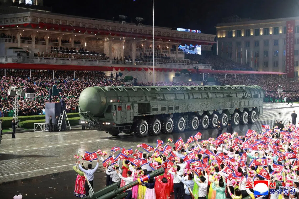 Military parade celebrating the 80th anniversary of the founding of the ruling Workers' Party of Korea (WPK), in Pyongyang, North Korea, in this pictured released October 11, 2025 by North Korea's official Korean Central News Agency.    KCNA via REUTERS    ATTENTION EDITORS - THIS IMAGE WAS PROVIDED BY A THIRD PARTY. REUTERS IS UNABLE TO INDEPENDENTLY VERIFY THIS IMAGE. NO THIRD PARTY SALES. SOUTH KOREA OUT. NO COMMERCIAL OR EDITORIAL SALES IN SOUTH KOREA.     TPX IMAGES OF THE DAY     