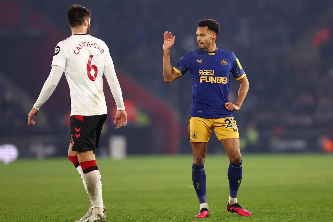 Newcastle United winger Jacob Murphy sarcastically waving off Southampton defender Duje Caleta-Car after he was sent off four minutes from time in the first leg of their League Cup semi-final at St Mary's last Tuesday.
