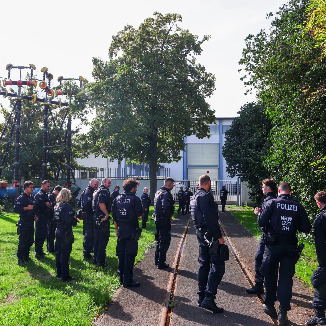 German police secures the area after a second sabotage attempt on Germany's electricity grid, with local police saying they are investigating an attack on a substation in Bergheim, Germany, September 2, 2026. REUTERS/Thilo Schmuelgen