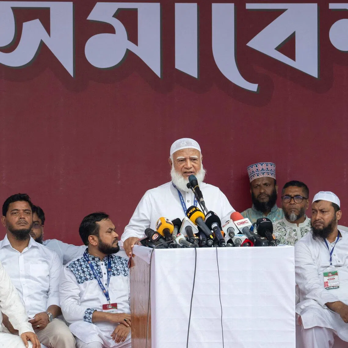 Bangladesh’s Jamaat-e-Islami party leader Shafiqur Rahman addressing an opposition alliance gathering in Dhaka on Sept 5.