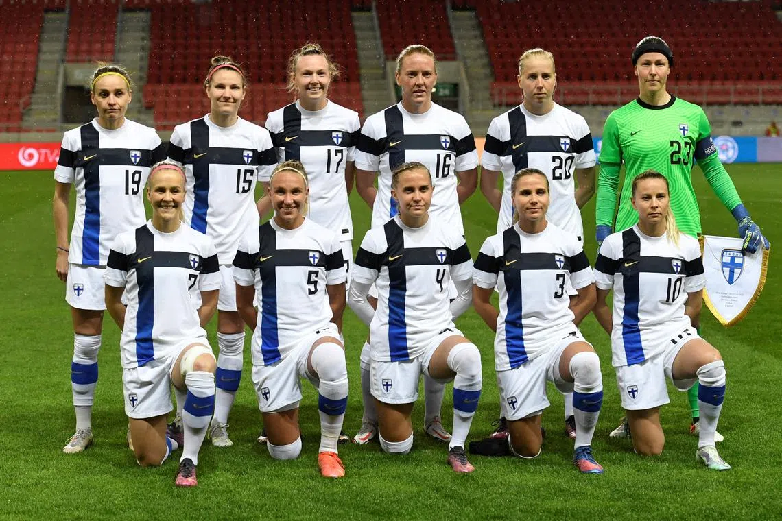 FILE PHOTO: Soccer Football - FIFA Women's World Cup - UEFA Qualifiers - Group A - Slovakia v Finland - Anton Malatinsky Stadium, Trnava, Slovakia - April 8, 2022 Finland players pose for a team group photo before the match REUTERS/Radovan Stoklasa/File Photo