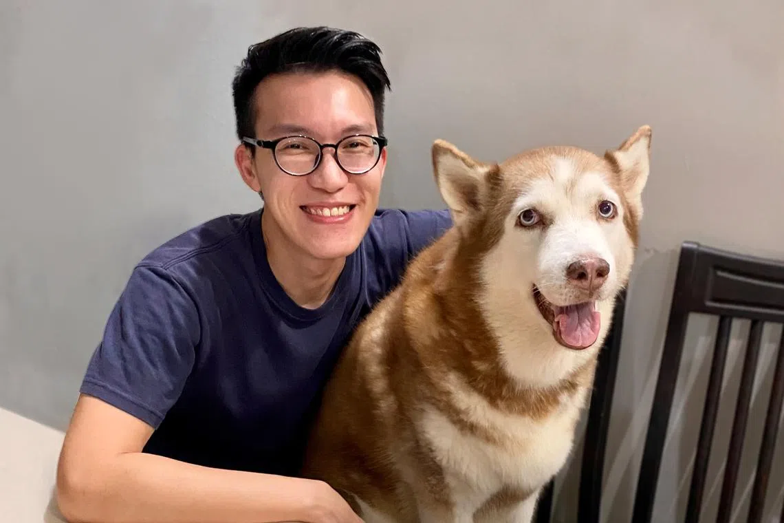 Sqkii co-founder Kenny Choy with his Siberian husky, Rain.