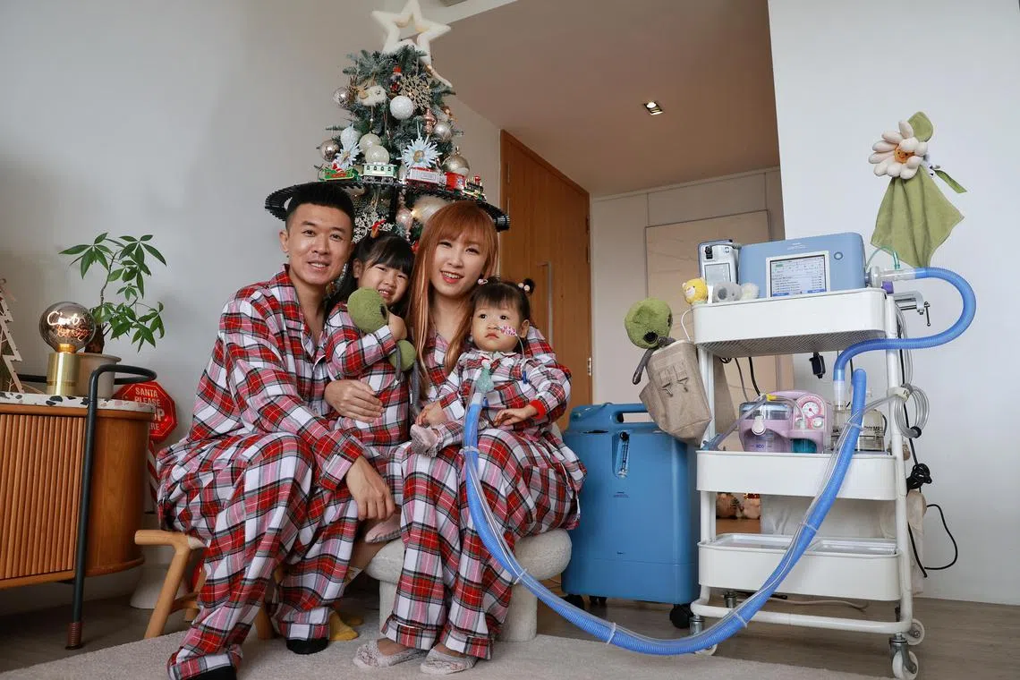 Profile of Mr Veroy Chua, 36-year-old entrepreneur, with his wife Astral Lim, 42, and daughters Scarlet, three, and Shelyn, 21 months old, at home on Dec 23, 2022.

Baby Shelyn Chua Yun Ni was born extreme preterm at 25 weeks, weighing 750g. Her parents, Mr Veroy Chua and Ms Astral Lim stayed by her side as their daughter stayed in the hospital for more than 400 days before they could take her home. The family are excited to spend Christmas at home for the first time as a family.