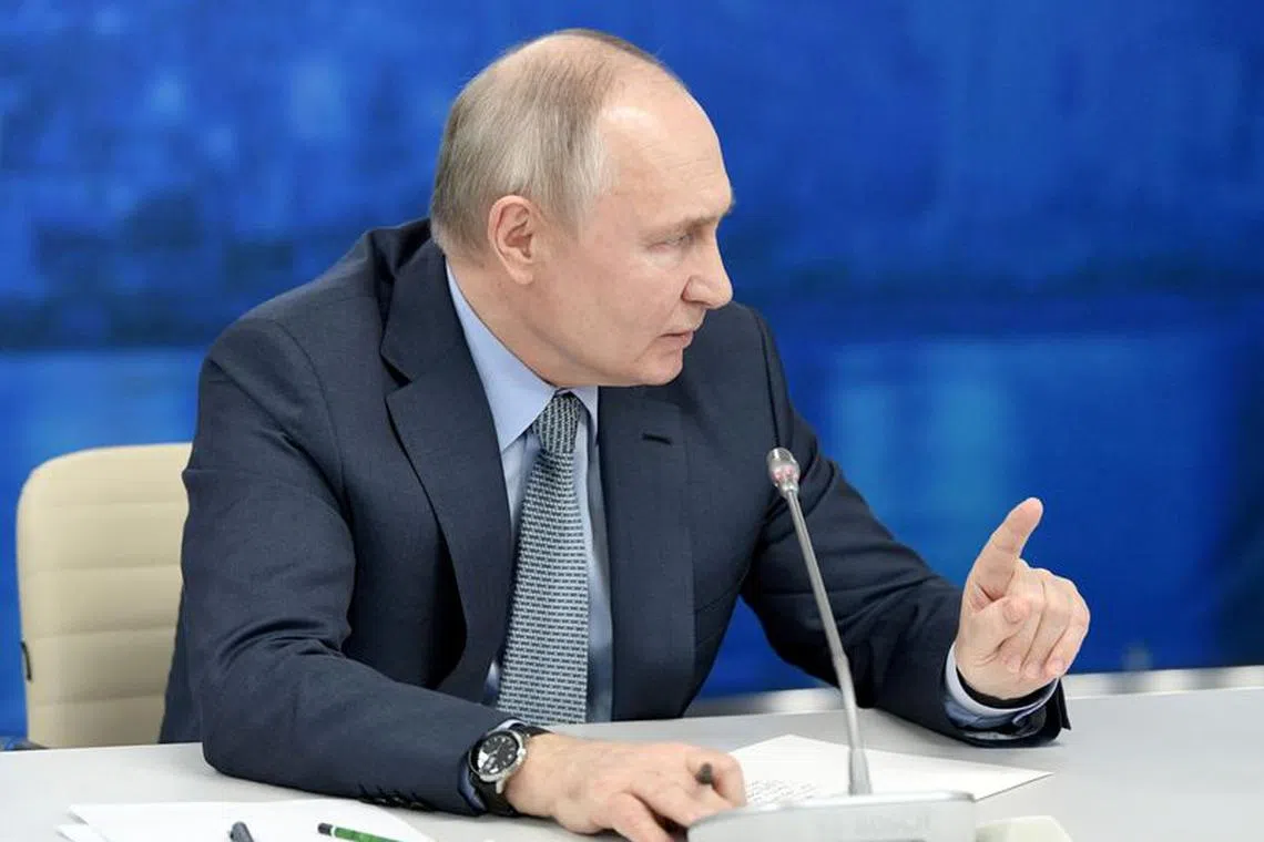 Russian President Vladimir Putin attends a meeting with students, service members involved in the country's military campaign in Ukraine and volunteers as he visits the St. Petersburg State Marine Technical University in the city of Saint Petersburg, Russia, January 26, 2024. Sputnik/Alexei Danichev/Pool via REUTERS