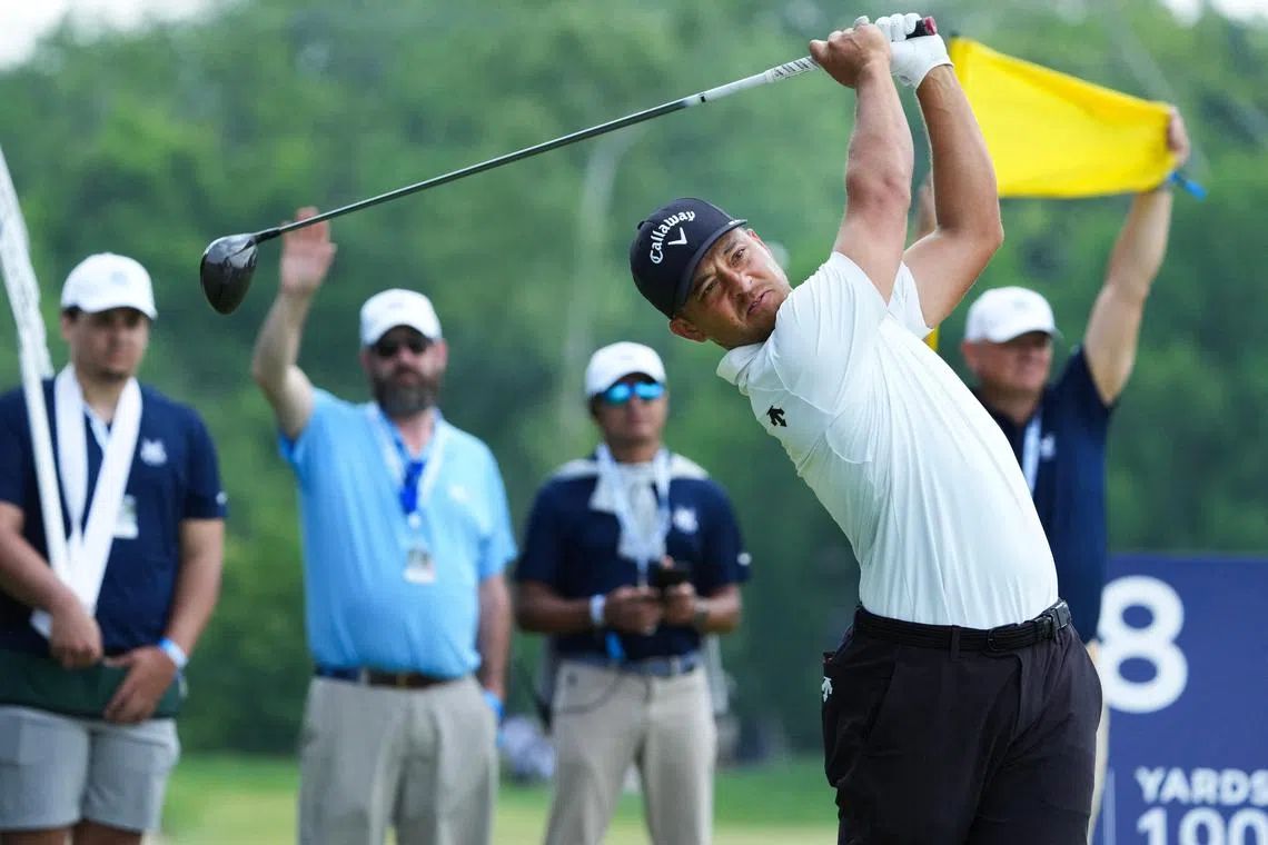 Xander Schauffele tees off on the fifth hole, during the first round of the PGA Championship.