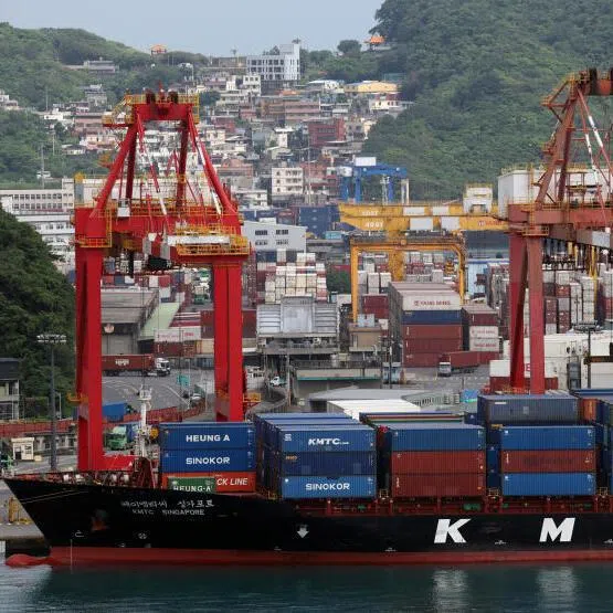 A container ship is docked at Keelung Port in Keelung, Taiwan.