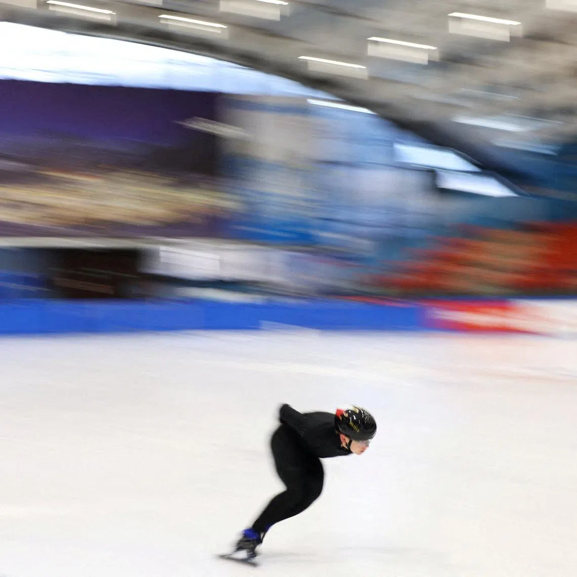 Arianna Fontana trains on a short track ice rink in Bormio, Italy, January 22, 2026. REUTERS/Claudia Greco