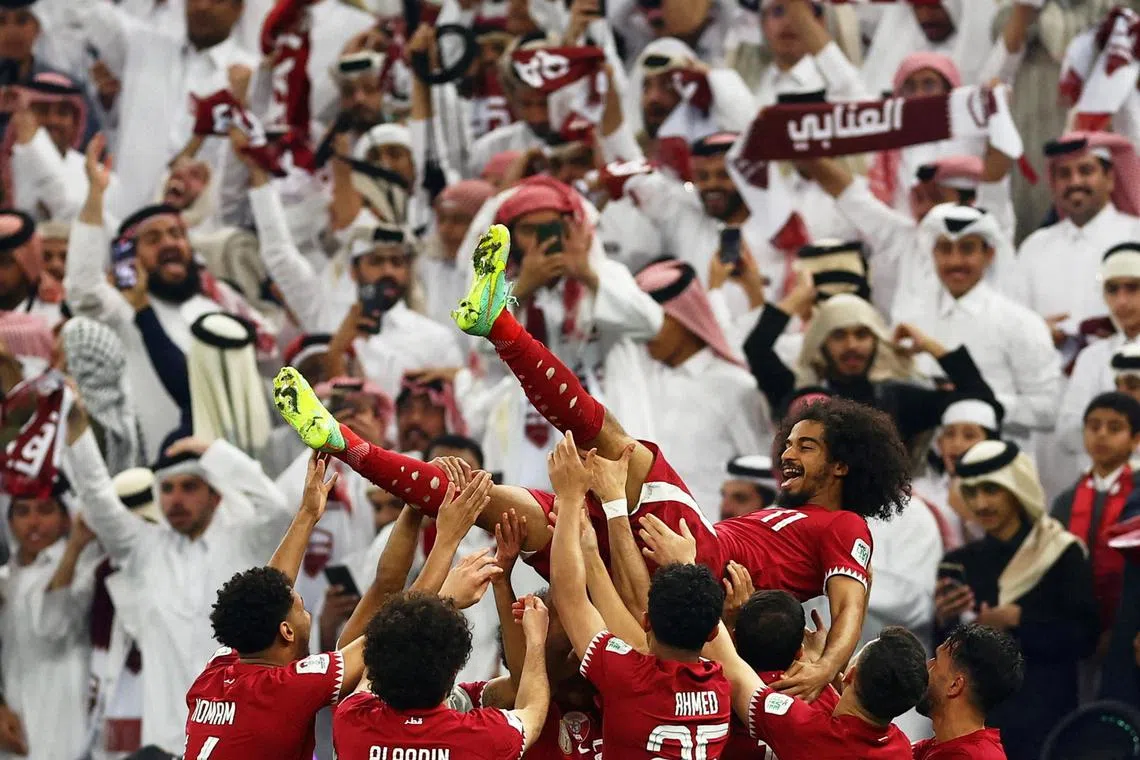 At the final whistle, the triumphant Qatari substitutes raced from the bench and threw Afif in the air.