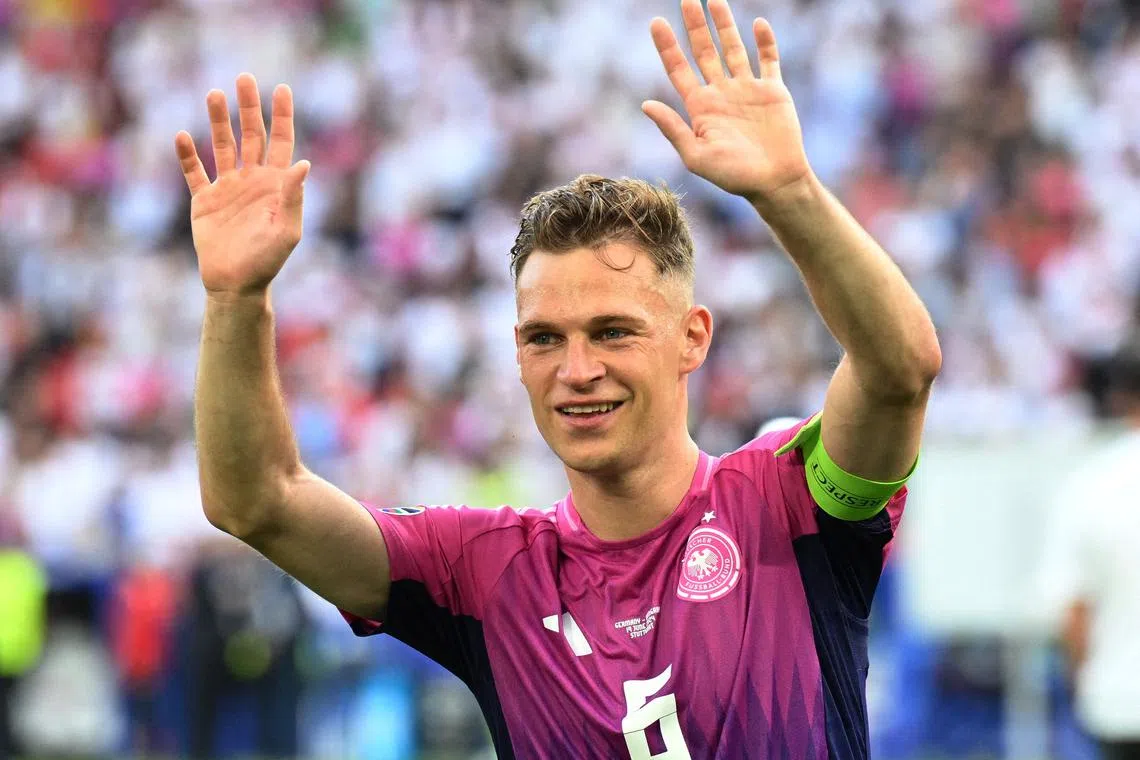 FILE PHOTO: Soccer Football - Euro 2024 - Group A - Germany v Hungary - Stuttgart Arena, Stuttgart, Germany - June 19, 2024 Germany's Joshua Kimmich celebrates after the match REUTERS/Angelika Warmuth/File Photo