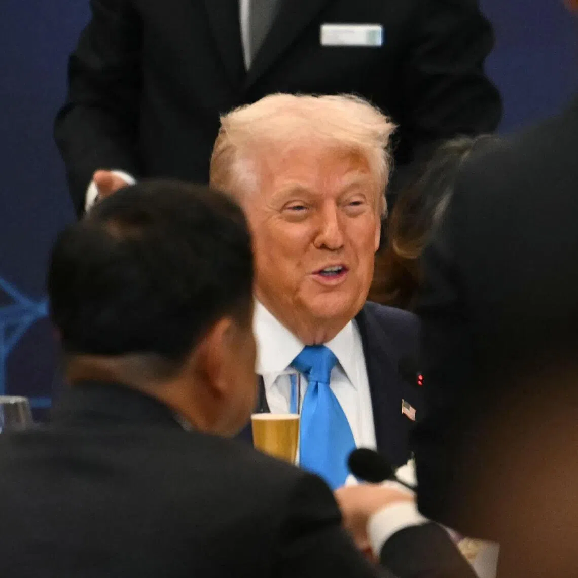 US President Donald Trump speaks during a special dinner hosted in his honour and state leaders by South Korea's President Lee Jae Myung on Oct 29, 2025. 