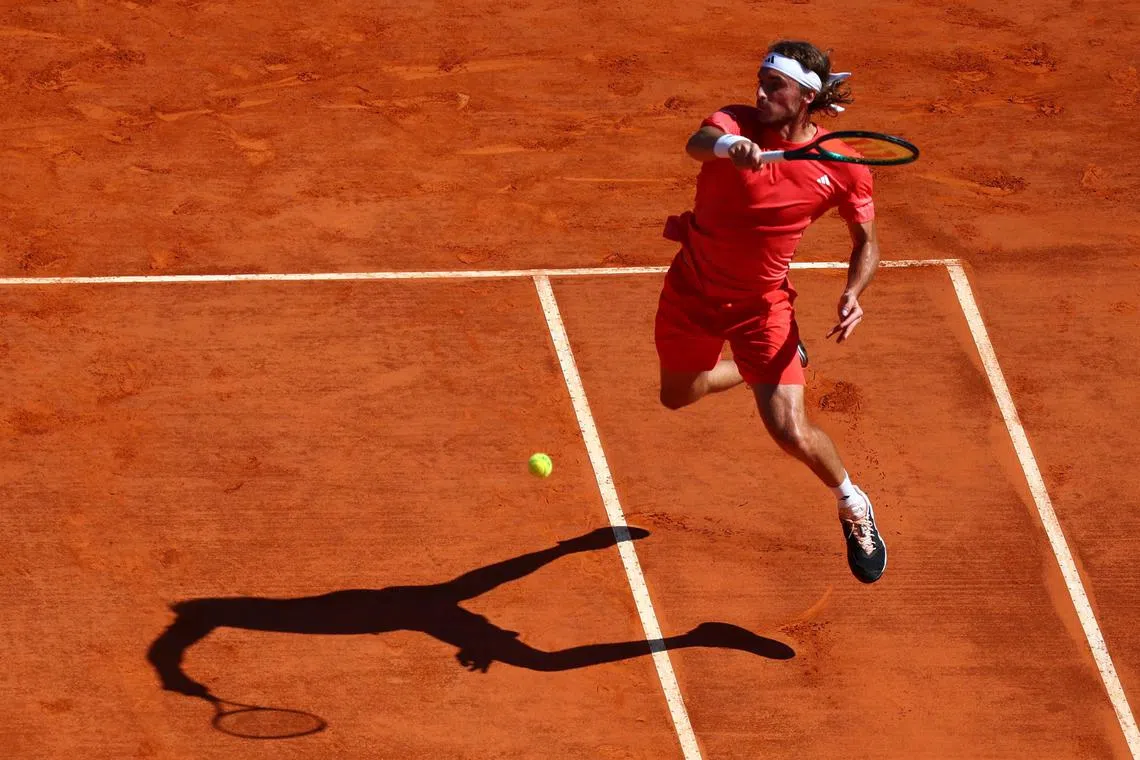 Tennis - ATP Masters 1000 - Monte Carlo Masters - Monte Carlo Country Club, Roquebrune-Cap-Martin, France - April 14, 2024
Greece's Stefanos Tsitsipas in action during his final match against Norway's Casper Ruud REUTERS/Denis Balibouse
