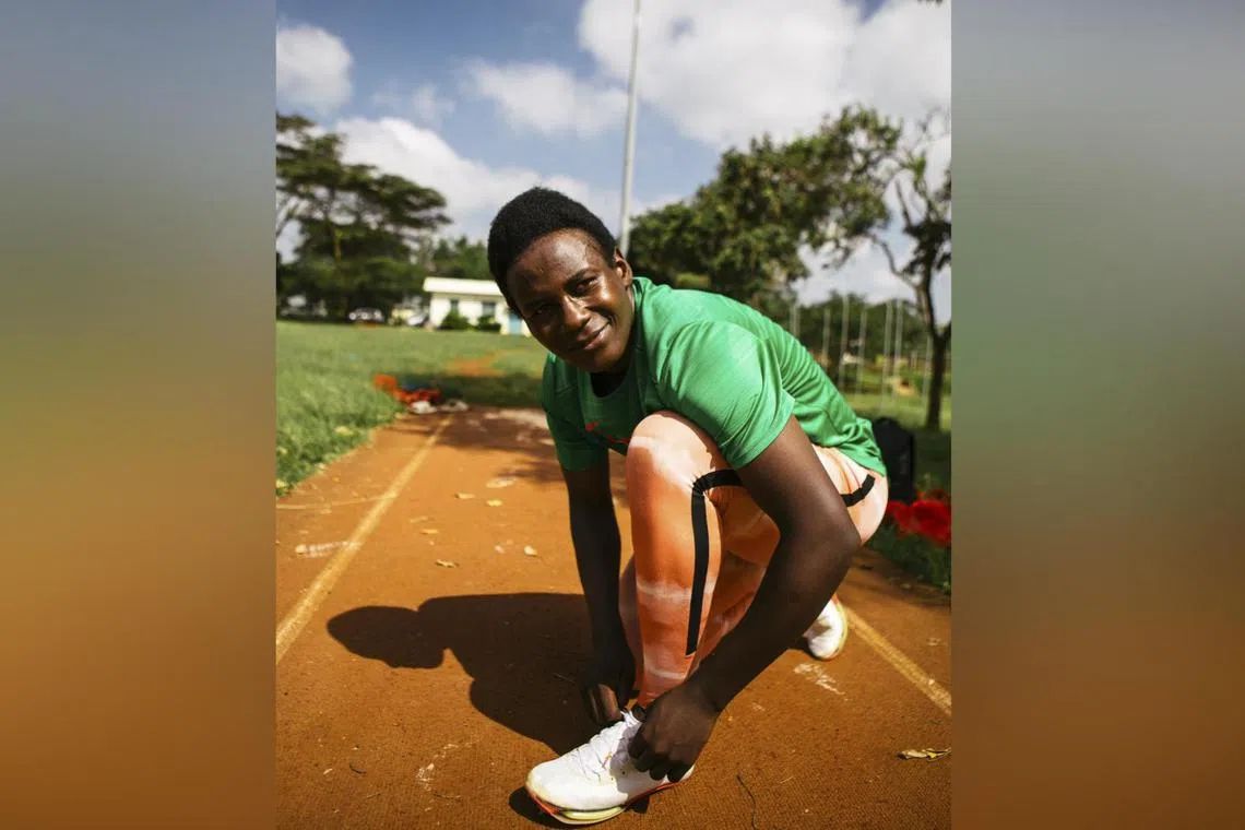 Maximila Imali, a silver medalist at the 2022 African championships, at a training session in Nairobi, Kenya on Jan. 22, 2024. 