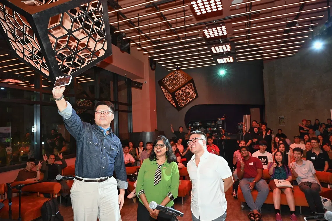 The Straits Times’ Tay Hong Yi (left), who moderated the recording of Headstart on Record on June 3, with senior career coach Parameswari Seenivasan and telecommunications system engineer Noel Png.