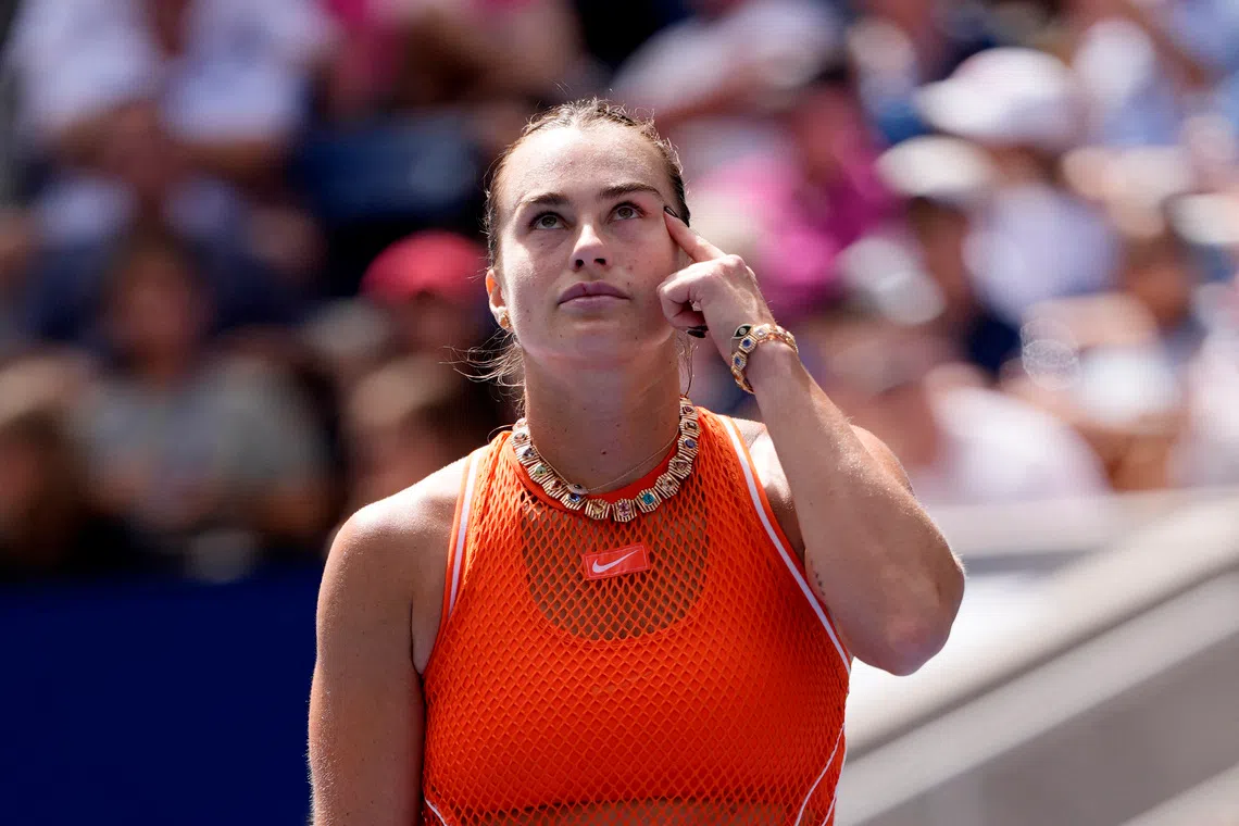 Tennis - U.S. Open - Flushing Meadows, New York, United States - September 4, 2026 Belarus' Aryna Sabalenka reacts during her third round match against Uzbekistan's Kamilla Rakhimova REUTERS/Eduardo Munoz