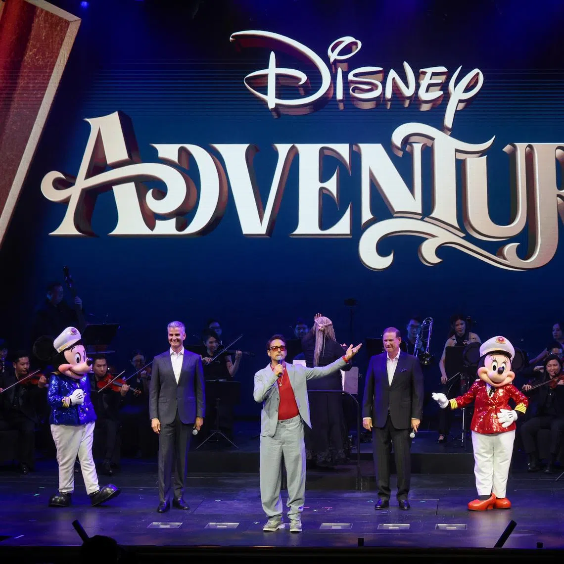 American actor Robert Downey Jr (centre) at the Disney Adventure’s christening ceremony on March 4.