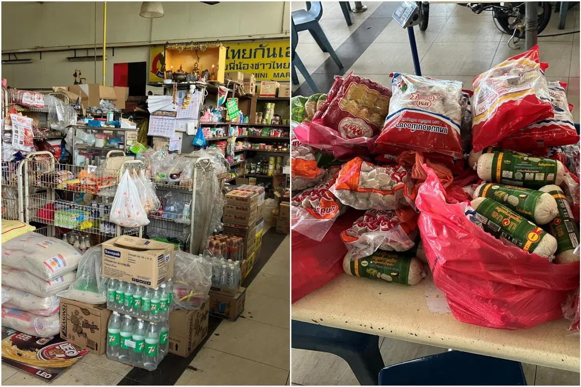 Products such as meatballs and sausages were seized from Thai Khaneng Coffeeshop by Singapore Food Agency officers.