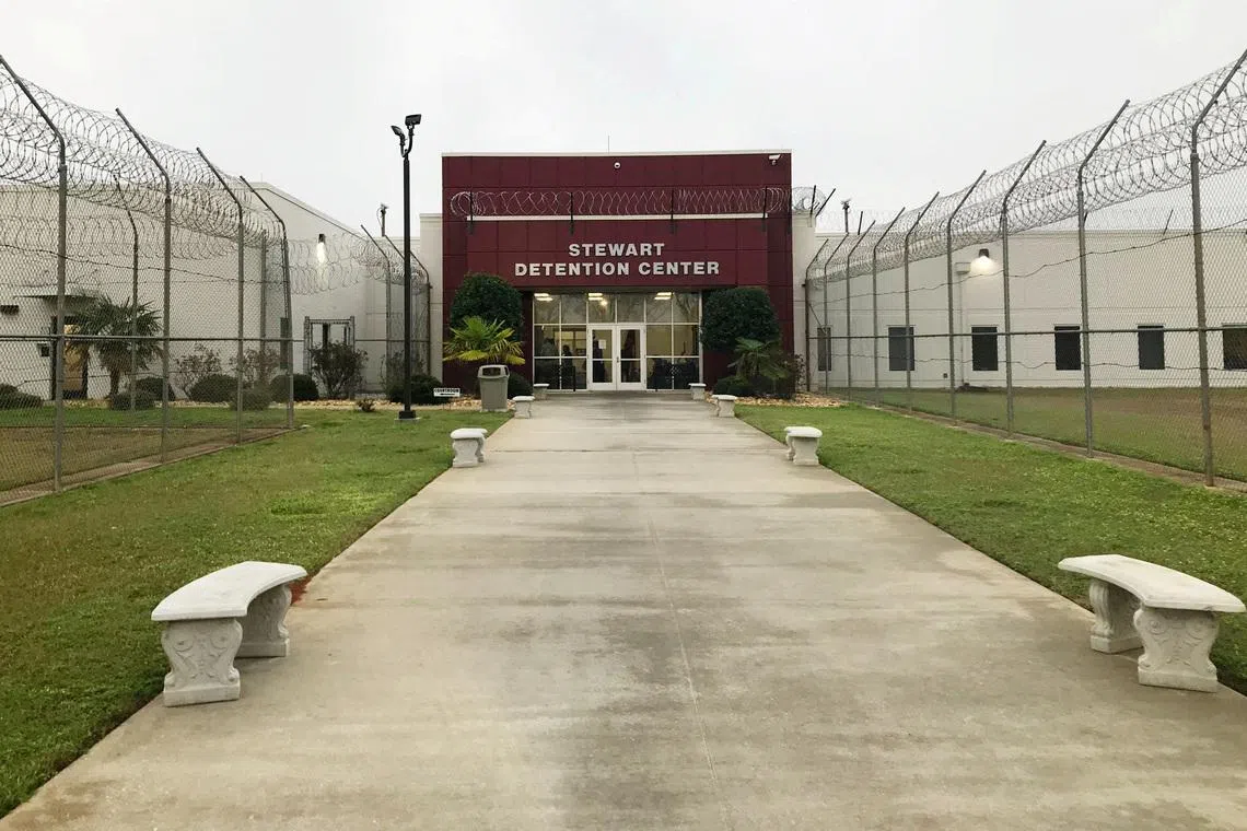 FILE PHOTO: The entrance to the Stewart Detention Center is pictured in Lumpkin, Georgia, U.S. February 21 , 2018.  Picture taken February 21, 2018. REUTERS/Reade Levinson/File Photo