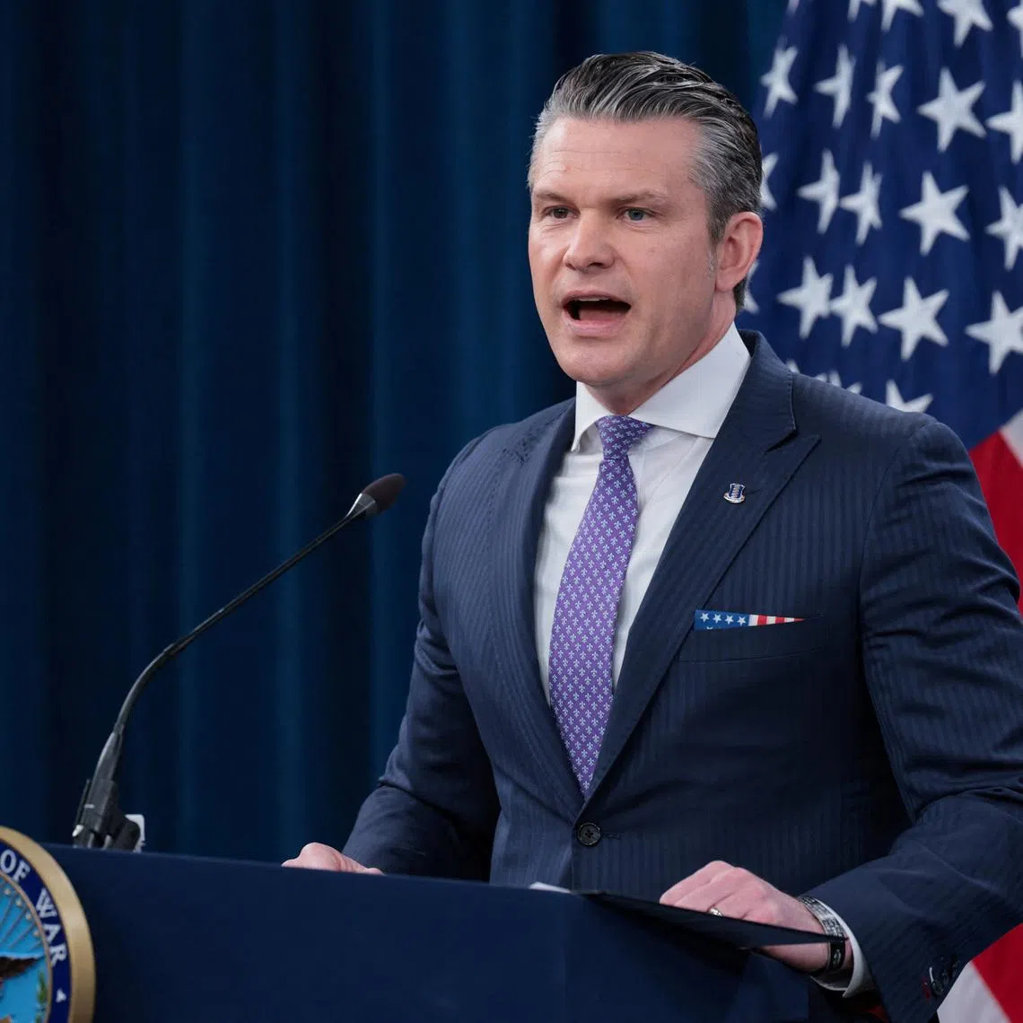 U.S. Secretary of Defense Pete Hegseth speaks during a briefing held with Chairman of the Joint Chiefs of Staff General Dan Caine (not pictured), amid the U.S.-Israeli conflict with Iran, at the Pentagon in Washington, D.C., U.S., March 31, 2026. REUTERS/Jonathan Ernst