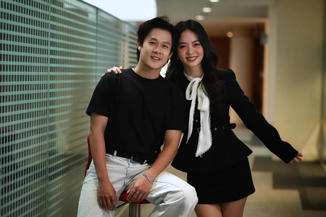 Portrait of actors Richie Koh and Chantalle Ng for their new drama The Grind at Mediacorp on Dec 18, 2025.