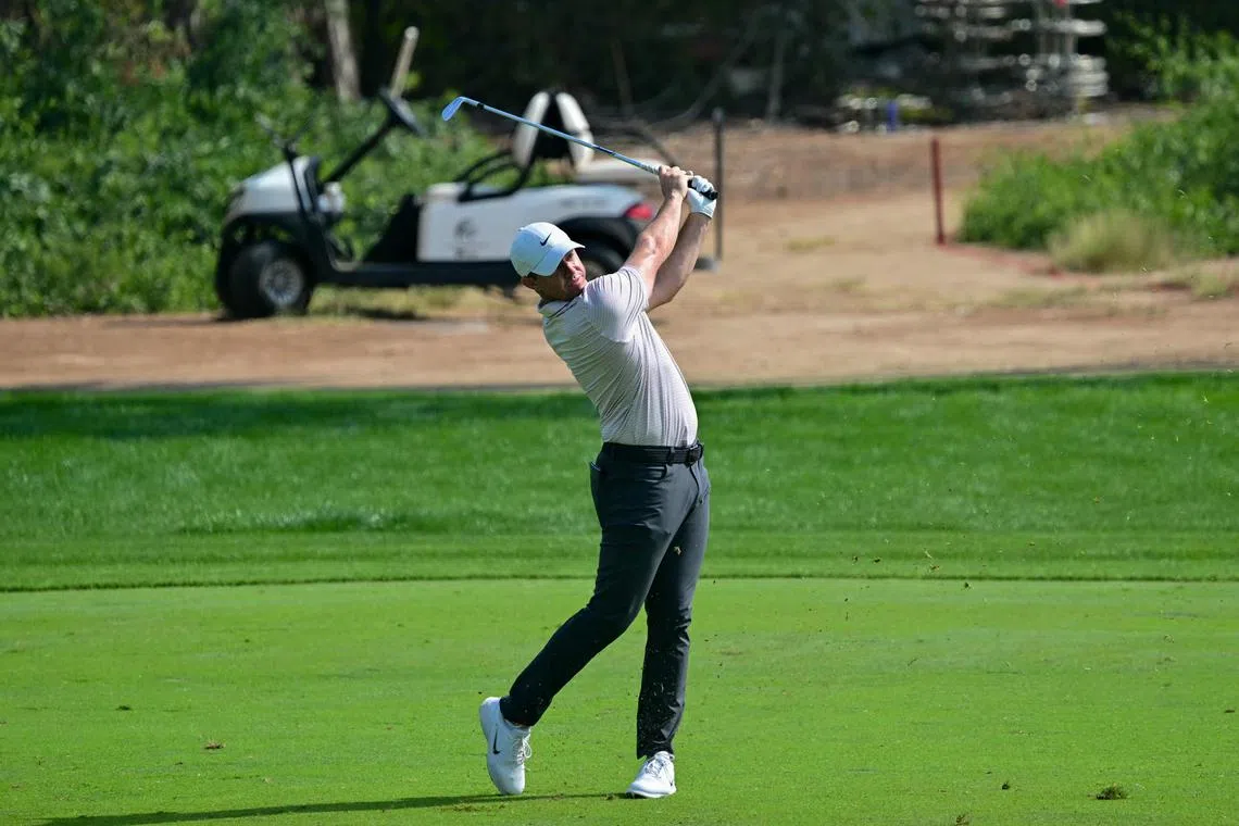 Northern Ireland's Rory McIlroy plays a shot during the first day of the Dubai Desert Classic.