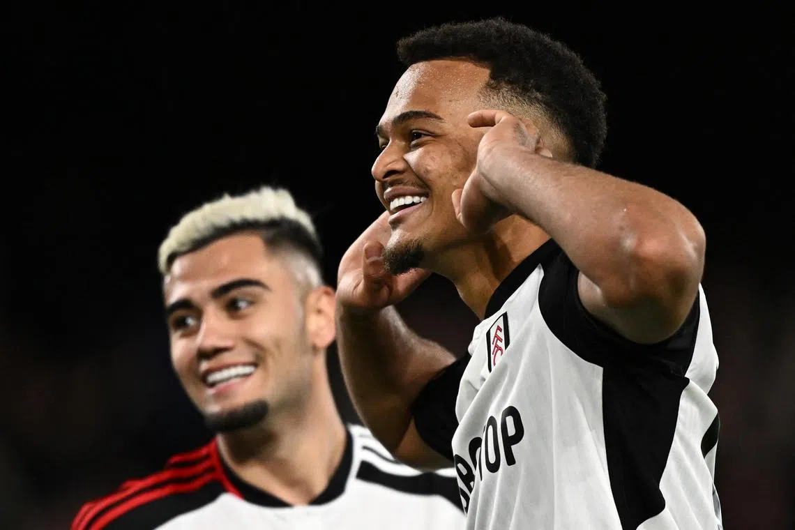 Fulham's Rodrigo Muniz celebrates scoring their third goal and his second..