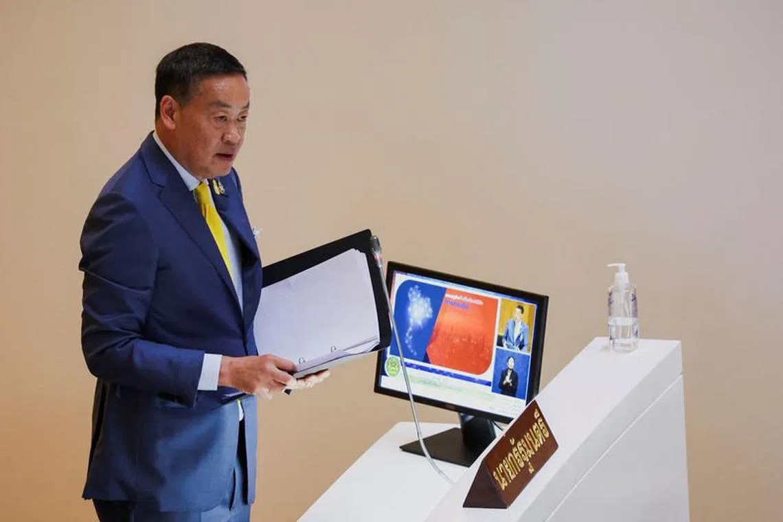 Thailand's Prime Minister Srettha Thavisin delivers the policy statements of the Council of Ministers to the parliament, in Bangkok, Thailand, September 11, 2023. REUTERS/Athit Perawongmetha