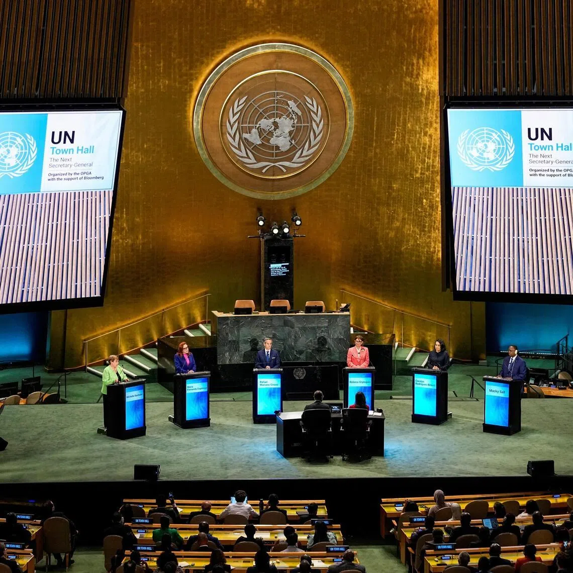 The six candidates made their cases at a UN town hall event on July 23.