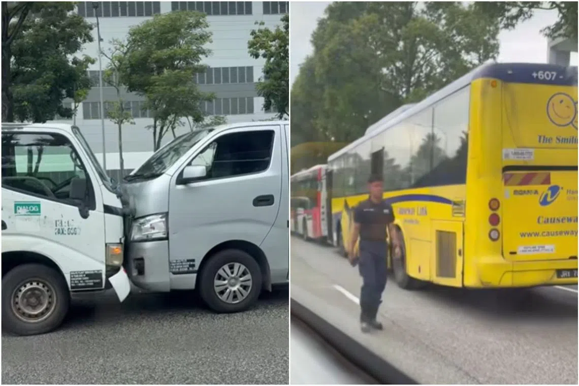 At least two Causeway Link buses, a van, and a lorry were seen in video footage. 