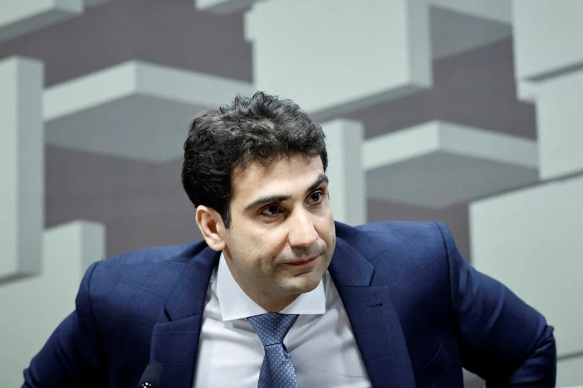 FILE PHOTO: Brazil's Central Bank monetary policy director Gabriel Galipolo, Brazilian President Luiz Inacio Lula da Silva's nominee to the office head of Brazil's Central Bank, attends a meeting of the Economic Affairs Committee (CAE) of the Brazilian Federal Senate in Brasilia, Brazil October 8, 2024. REUTERS/Adriano Machado/File Photo