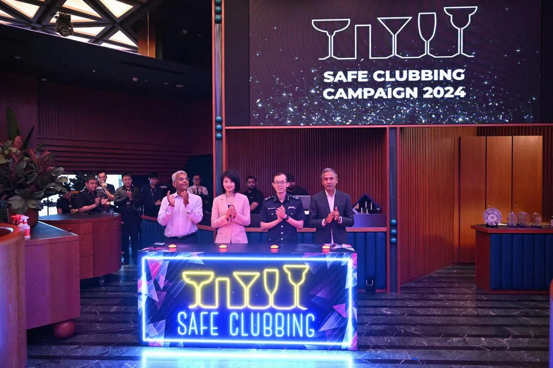 (From left) National Crime Prevention Council chairman Gerald Singham, Minister of State for Home Affairs Sun Xueling, Deputy Commissioner of Police (Operations) Lian Ghim Hua and Singapore Nightlife Business Association president Nasen Thiagarajan.
