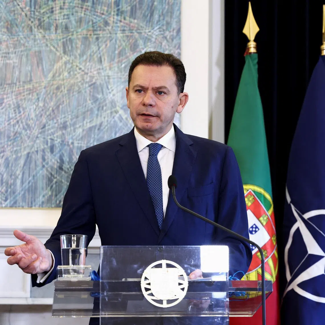 Portugal Prime Minister Luis Montenegro attends a joint press conference with  NATO Secretary General Mark Rutte (not pictured) at Sao Bento Palace in Lisbon, Portugal, January 27, 2025. REUTERS/Rodrigo Antunes/File Photo