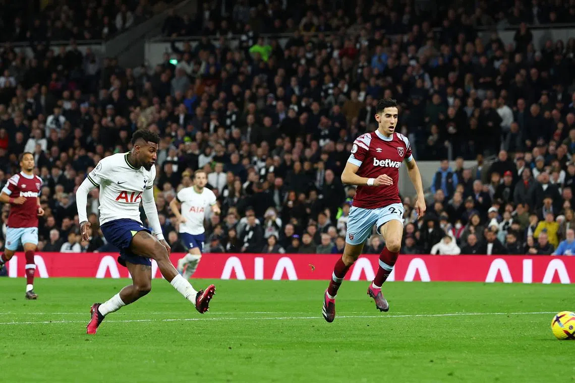 Tottenham Hotspur's Emerson Royal scores their first goal.