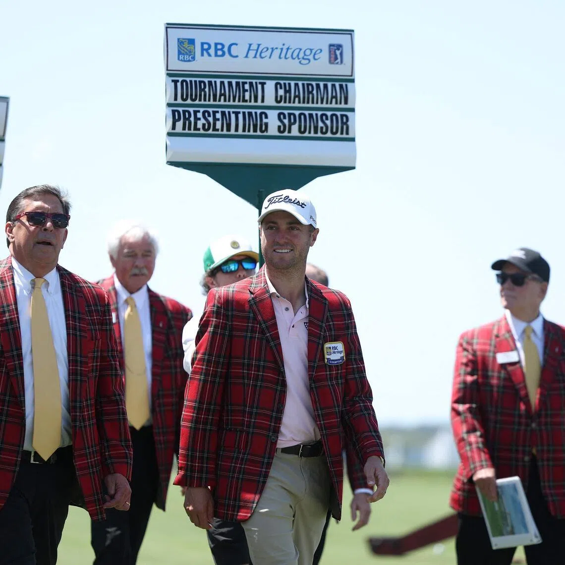 Justin Thomas during the opening ceremony for the RBC Heritage 2026 at Harbour Town Golf Links on April 14.