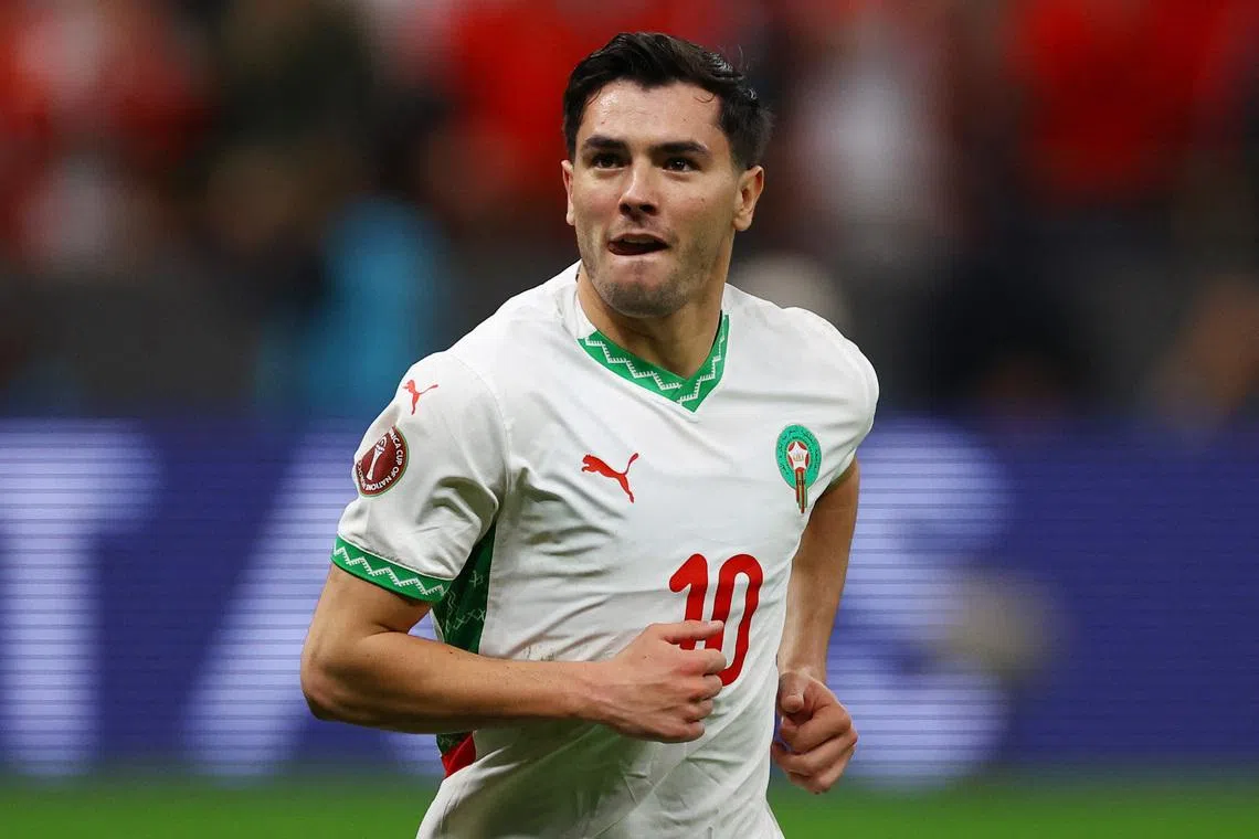 Soccer Football - CAF Africa Cup of Nations - Morocco 2025 - Quarter Final - Morocco v Cameroon - Prince Moulay Abdellah Stadium, Rabat, Morocco - January 9, 2026 Morocco's Brahim Diaz celebrates scoring their first goal REUTERS/Siphiwe Sibeko