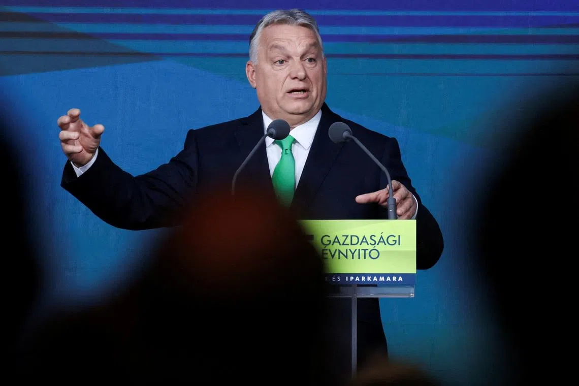 FILE PHOTO: Hungarian Prime Minister Viktor Orban speaks during an economic forum in Budapest, Hungary, March 8, 2025. REUTERS/Bernadett Szabo/File Photo