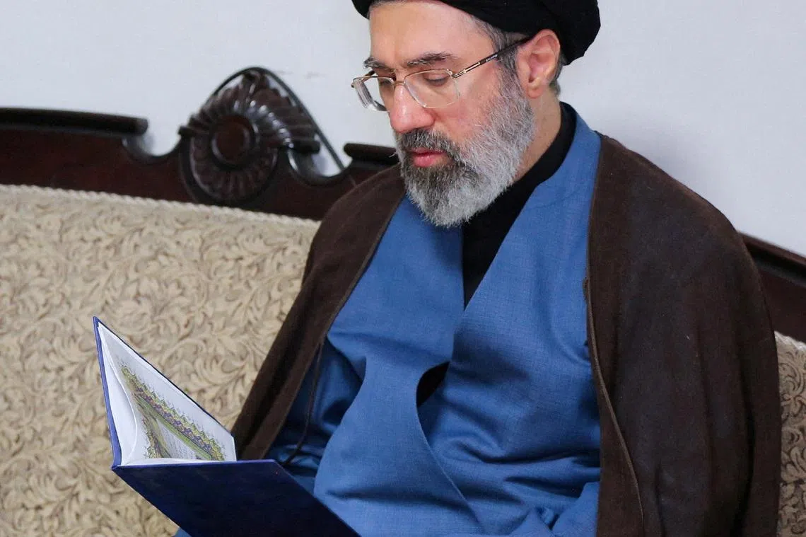FILE PHOTO: Mojtaba Khamenei, the second son of Iran's late Supreme Leader Ayatollah Ali Khamenei, visits Hezbollah's office in Tehran, Iran, October 1, 2024. Office of the Iranian Supreme Leader/WANA (West Asia News Agency)/Handout via REUTERS/File Photo