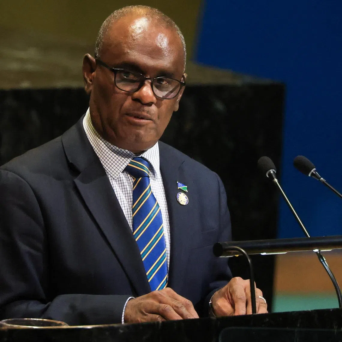 Prime Minister of Solomon Islands Jeremiah Manele addresses the 80th United Nations General Assembly (UNGA), at the U.N. headquarters in New York, U.S., September 26, 2025. REUTERS/Caitlin Ochs