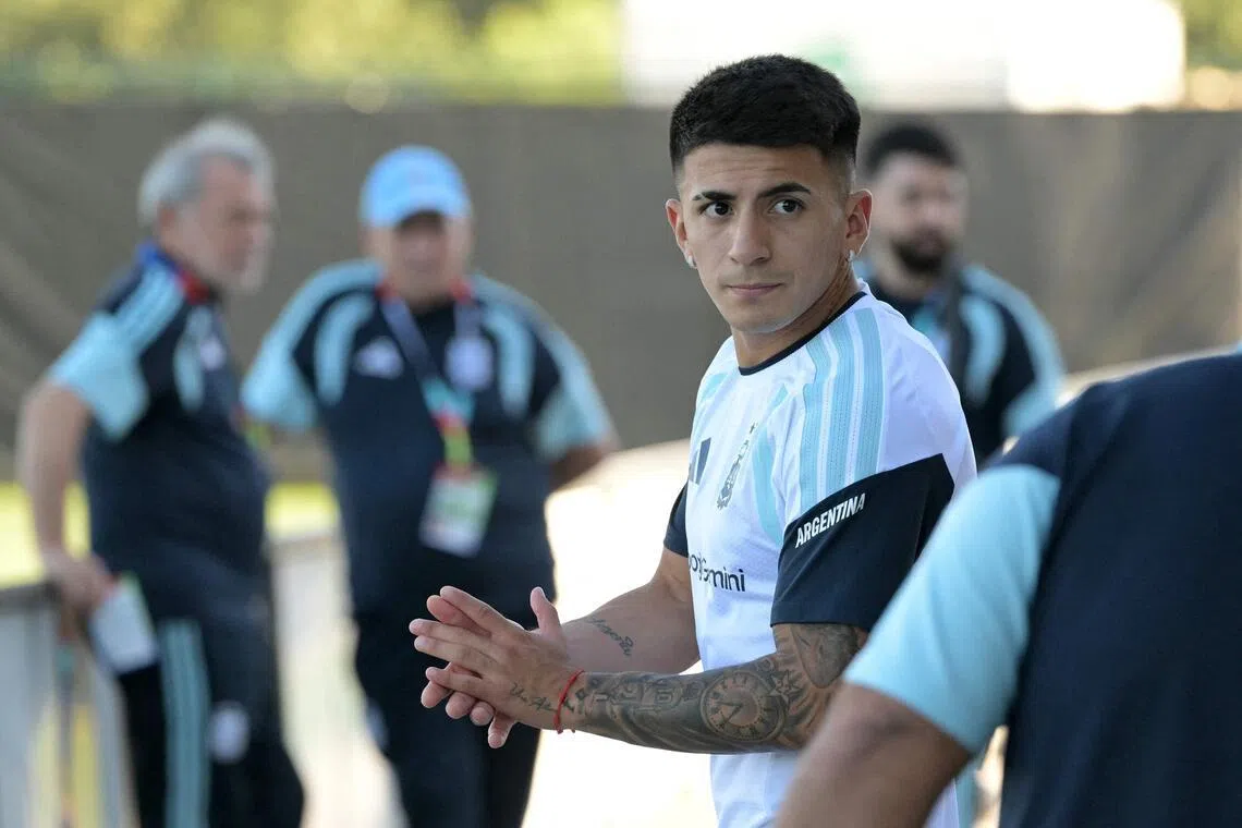 Argentina’s Thiago Almada arrives for a training session at Sporting KC Training Center in Kansas City on June 11.