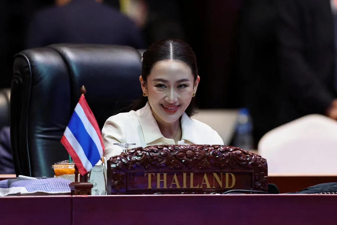 Thailand's Prime Minister Paetongtarn Shinawatra attends the 19th East Asia Summit (EAS) at the National Convention Centre, in Vientiane, Laos, October 11, 2024. REUTERS/Athit Perawongmetha/File Photo