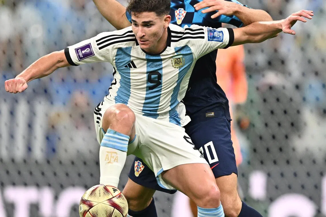 The fortunes of Argentina will lie in the hands of youthful players like Julian Alvarez (foreground).  