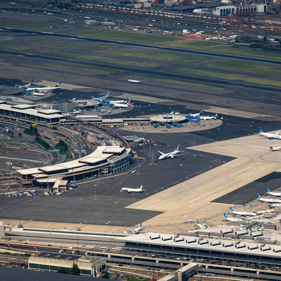 Planes at Newark Liberty International Airport in Newark, New Jersey, Aug 14, 2026.