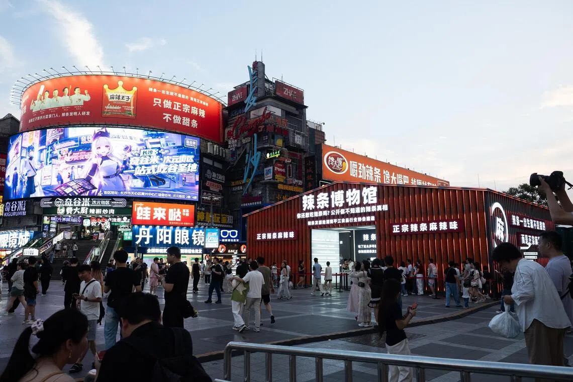 A pop-up museum dedicated to latiao in the middle of Huangxing Square, which is part of the main shopping street in the city of Changsha.