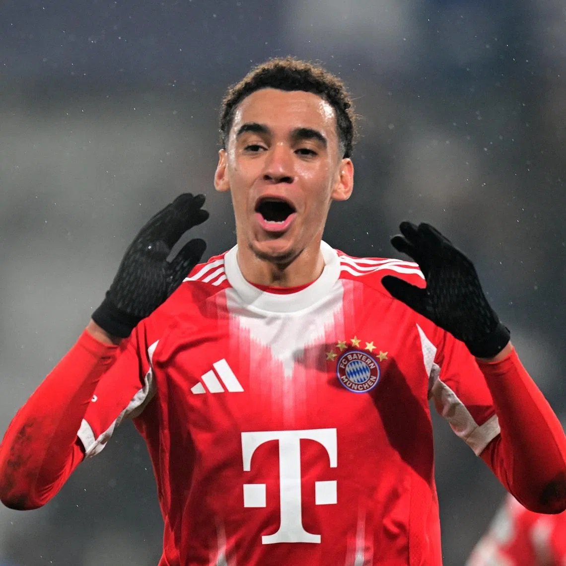 Soccer Football - UEFA Champions League - Round of 16 - First Leg - Atalanta v Bayern Munich - New Balance Arena, Bergamo, Italy - March 10, 2026 Bayern Munich's Jamal Musiala celebrates scoring their sixth goal REUTERS/Daniele Mascolo